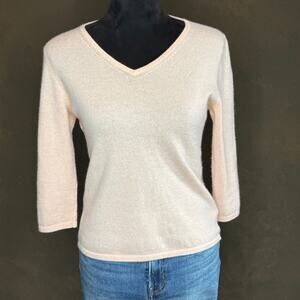 Worthington 100% Cashmere Sweater Women’s Small Blush Peach V-Neck 3/4 Sleeve